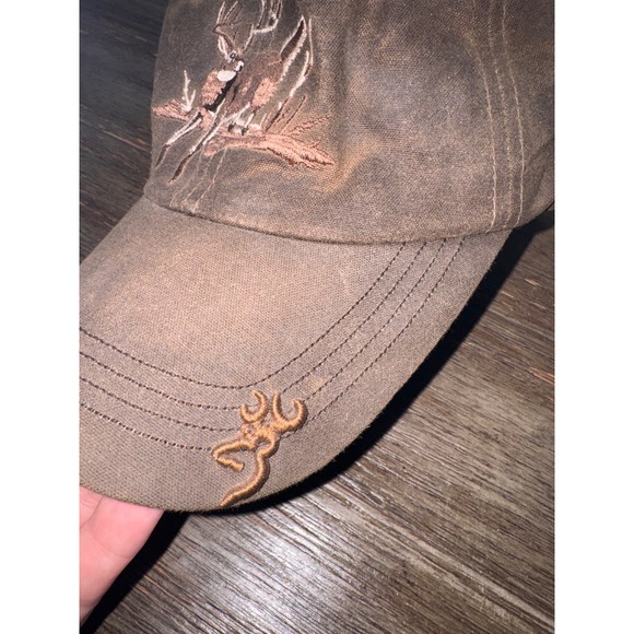 Browning Mens Waxed Cotton Deer Buck Embroidered Hat Brown Adjustable Cap OSFA - Picture 3 of 6